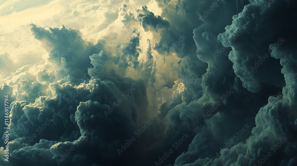 Fototapeta premium Dramatic Dark Stormy Clouds with Sunlight