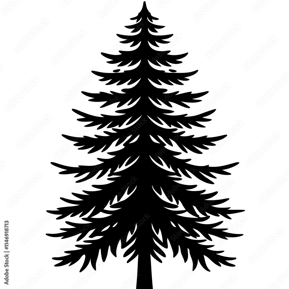 Obraz premium Minimalist Pine Tree Silhouette Line Art Vector