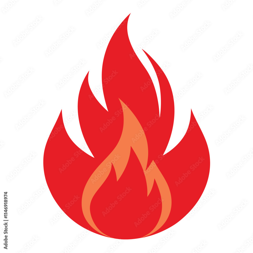 Burning Fire Flame Symbol on White Background.Red and Yellow Fire Flame Icon for Safety, Energy, and Heat Themes Burning Fire Flame Symbol on White Background.Red and Yellow Fire Flame Icon for Safety, Energy, and Heat Themes