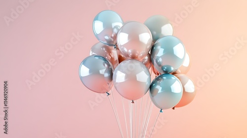 Floating cluster of glossy balloons with ample space on a smooth pastel gradient