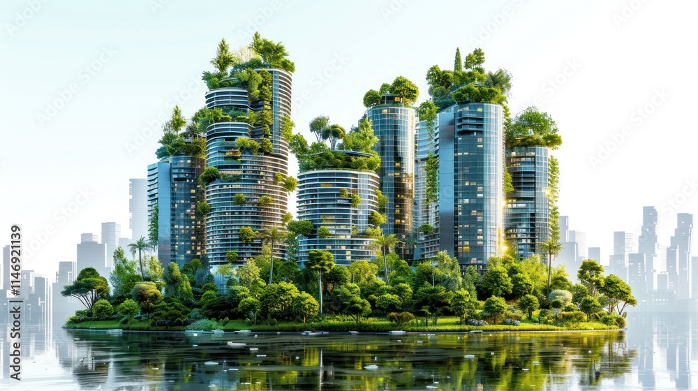 Fototapeta premium Eco-City Island: A Sustainable Urban Oasis