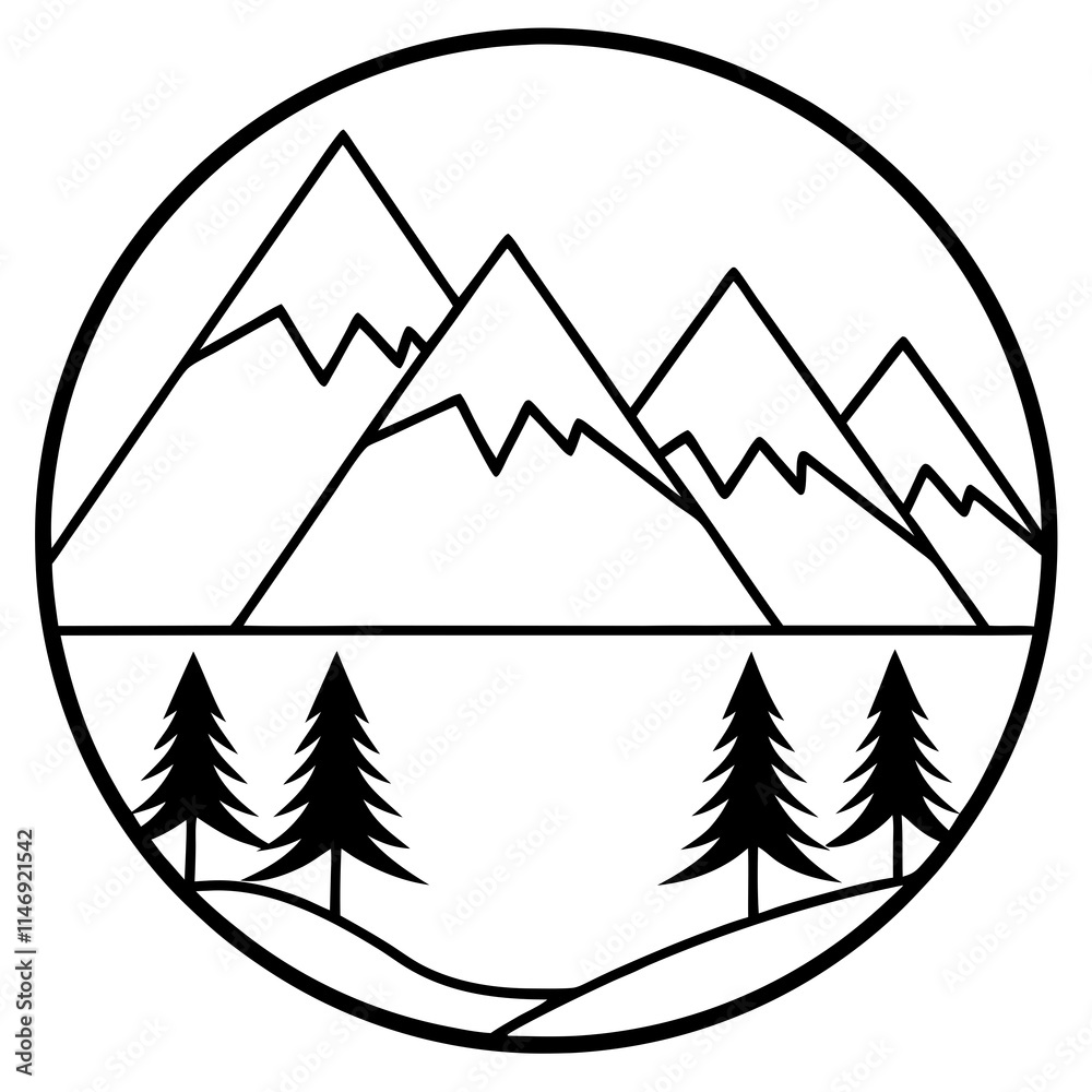 Mountain Silhouette Line Art Vector Set Mountain Silhouette Line Art Vector Set