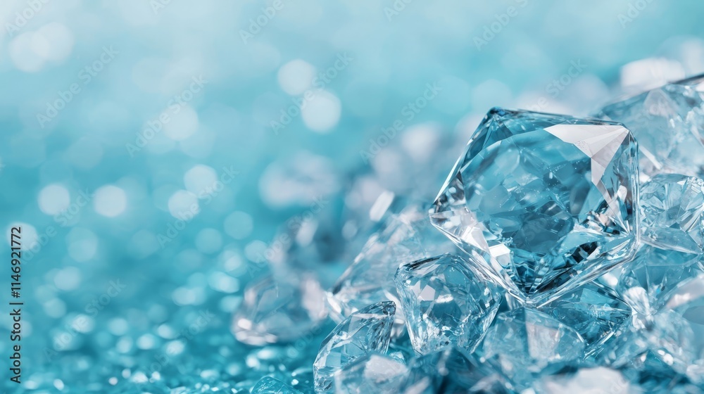 A pile of ice cubes on a blue background A pile of ice cubes on a blue background