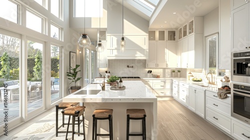 Bright and Airy Modern Kitchen Design with Island and Patio View