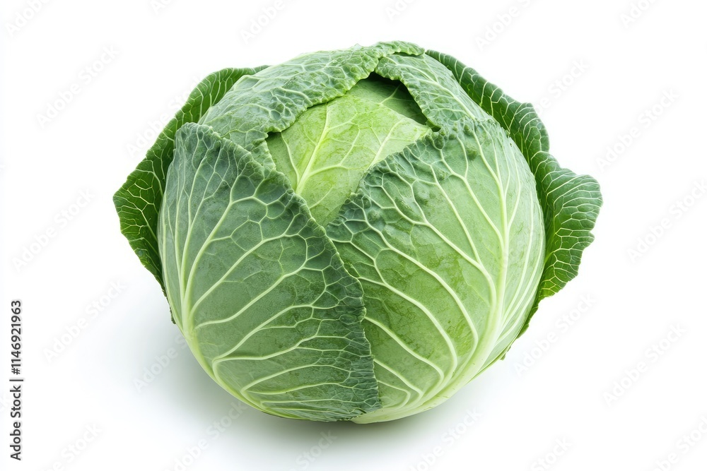 A perfectly round green cabbage head, isolated on a white background A perfectly round green cabbage head, isolated on a white background