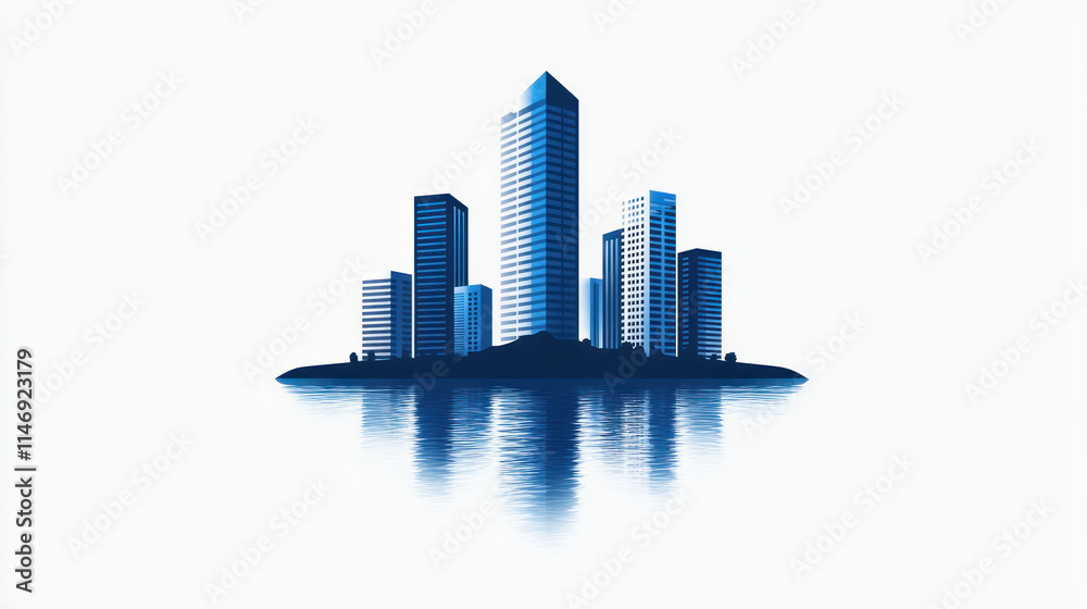 Fototapeta premium Cityscape reflection, modern buildings, urban landscape.