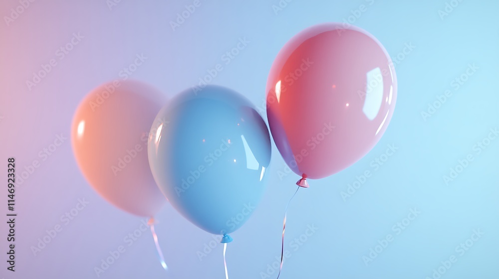 Floating colorful balloons against soft gradient with ample room for text Floating colorful balloons against soft gradient with ample room for text