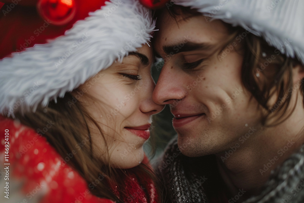 AI generated image of happy cute young couple enjoying christmas celebration together AI generated image of happy cute young couple enjoying christmas celebration together