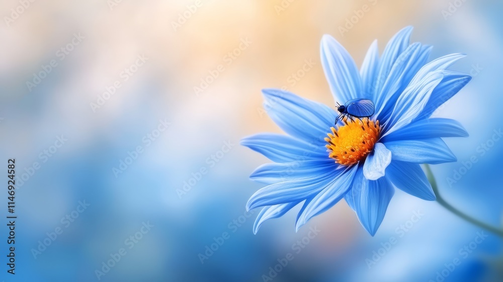 Fototapeta premium A blue flower with a fly on it