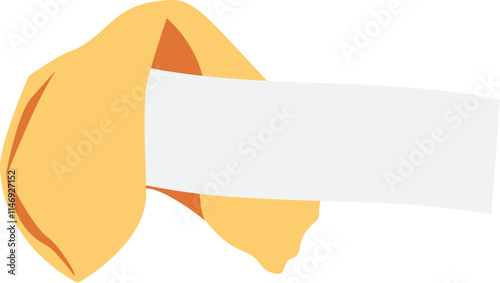 Hand drawn fortune cookie with blank paper template. Vector illustration with transparent background.