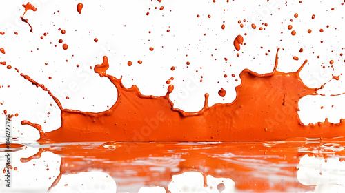 A vibrant splash of orange paint against a white background, showcasing fluid motion and color.