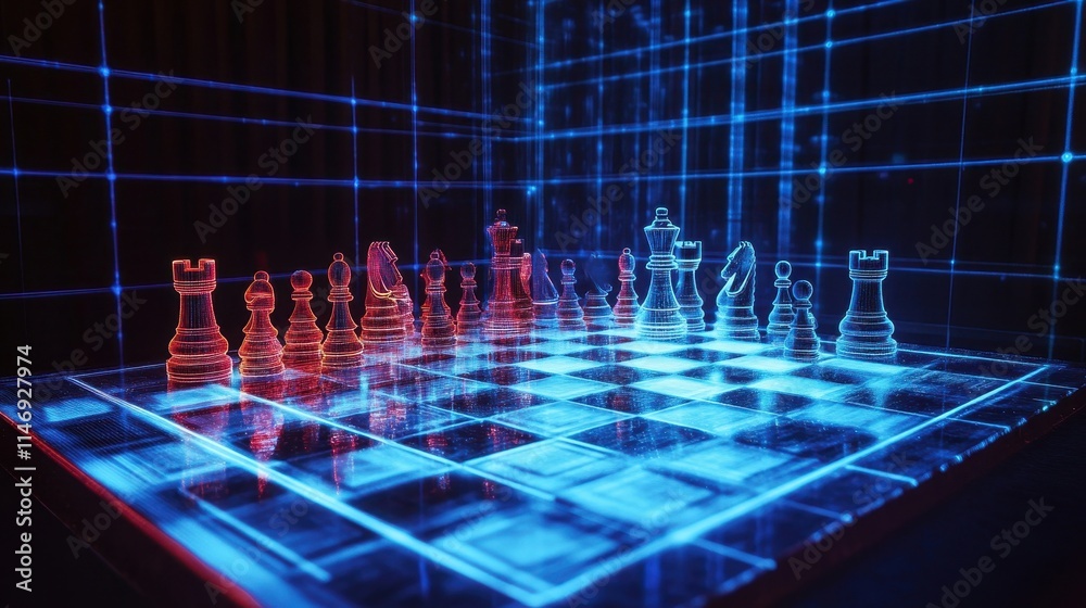 Futuristic Chessboard with Neon Light Effect Futuristic Chessboard with Neon Light Effect