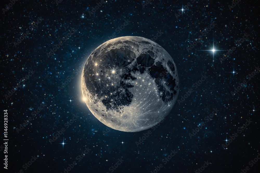 Fototapeta premium glowing moon surrounded by sparkling stars