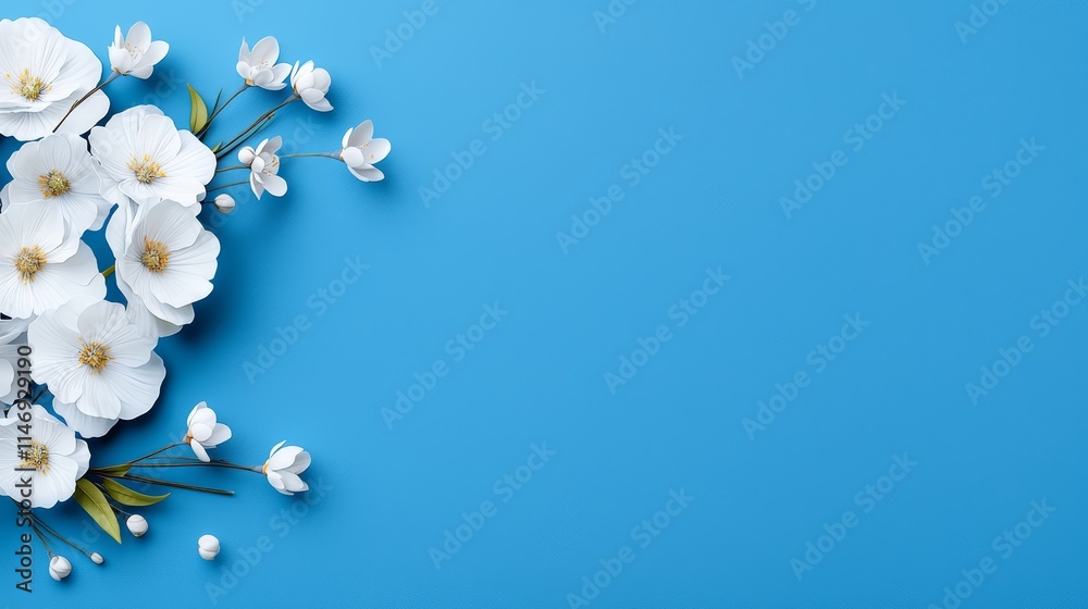 Fototapeta premium A bunch of white flowers on a blue background