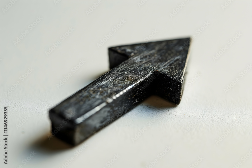 A black arrow-shaped object made of a solid material, possibly for decoration or guidance. A black arrow-shaped object made of a solid material, possibly for decoration or guidance.