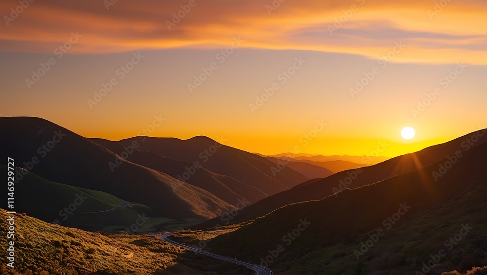 Naklejka premium Sunrise on the top of the mountain 4k background
