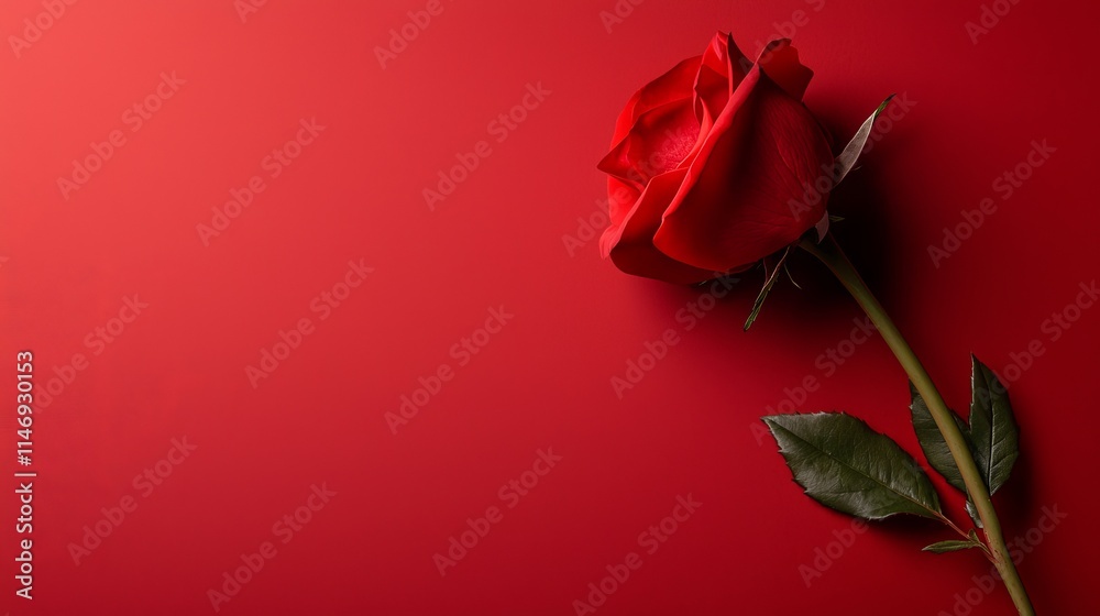 A single red rose on a red background A single red rose on a red background