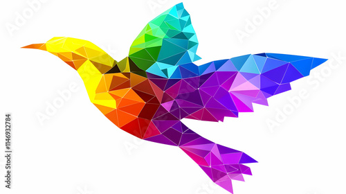 A colorful, geometric representation of a bird in flight, showcasing vibrant hues.