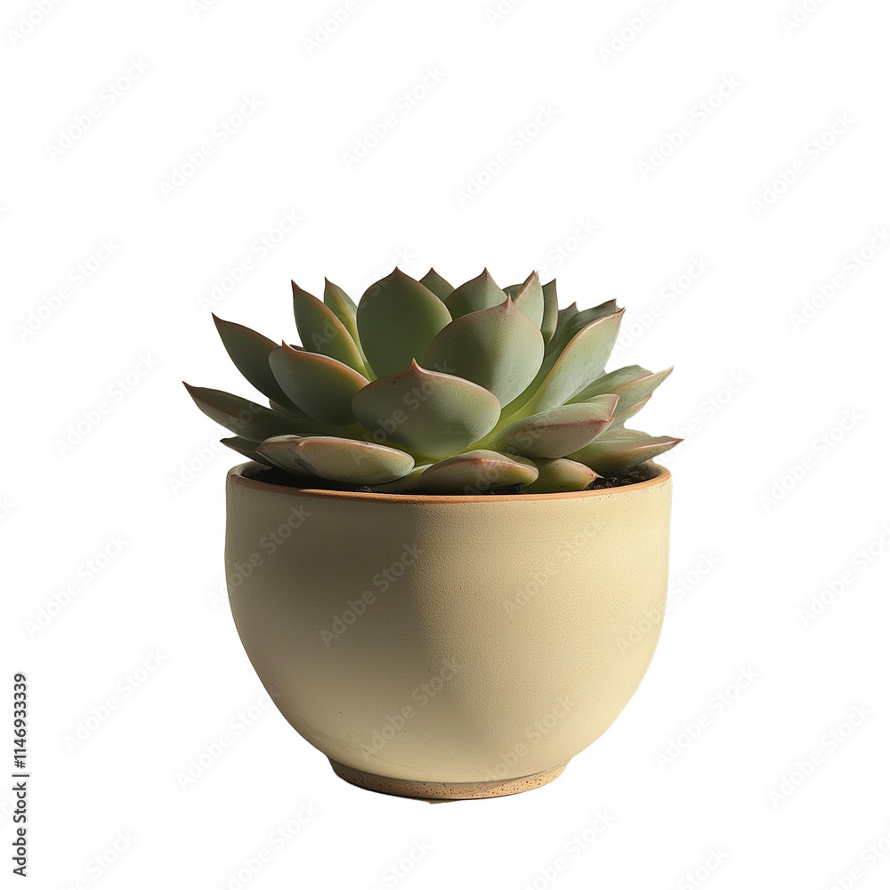 Isolated Image Of A Potted Succulent With Thick Green Leaves And A Round Shape On A White Background Isolated Image Of A Potted Succulent With Thick Green Leaves And A Round Shape On A White Background