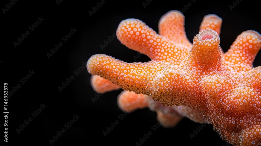 A close up of an orange coral on a black background A close up of an orange coral on a black background