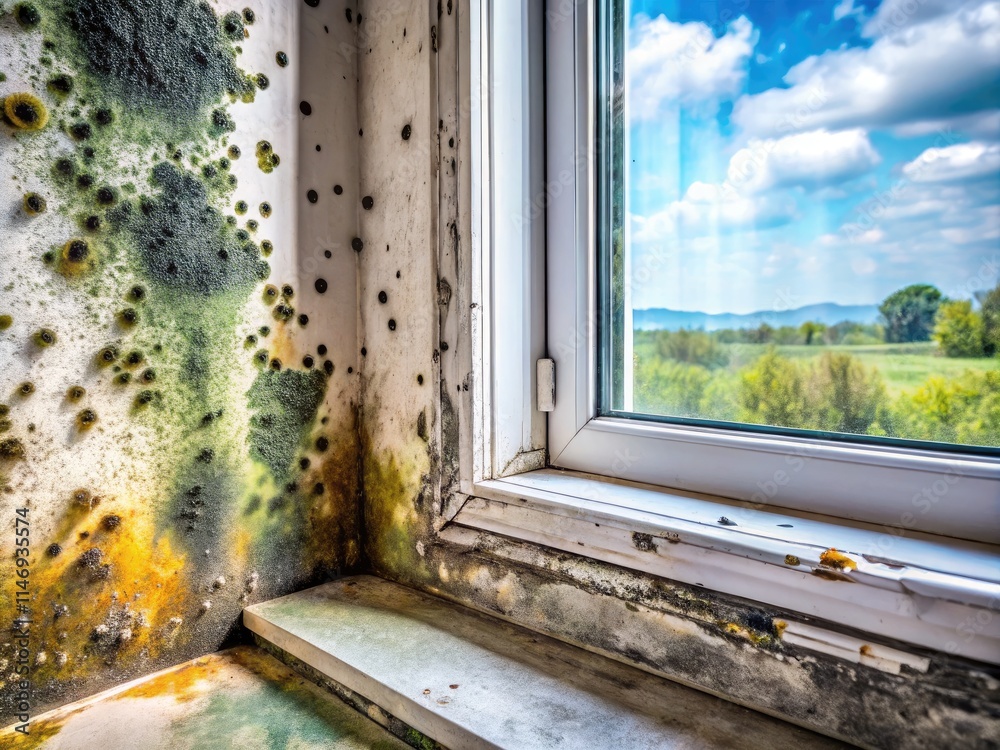 Black mold infestation causing health risks due to water damage, necessitating remediation and home repair. Black mold infestation causing health risks due to water damage, necessitating remediation and home repair.
