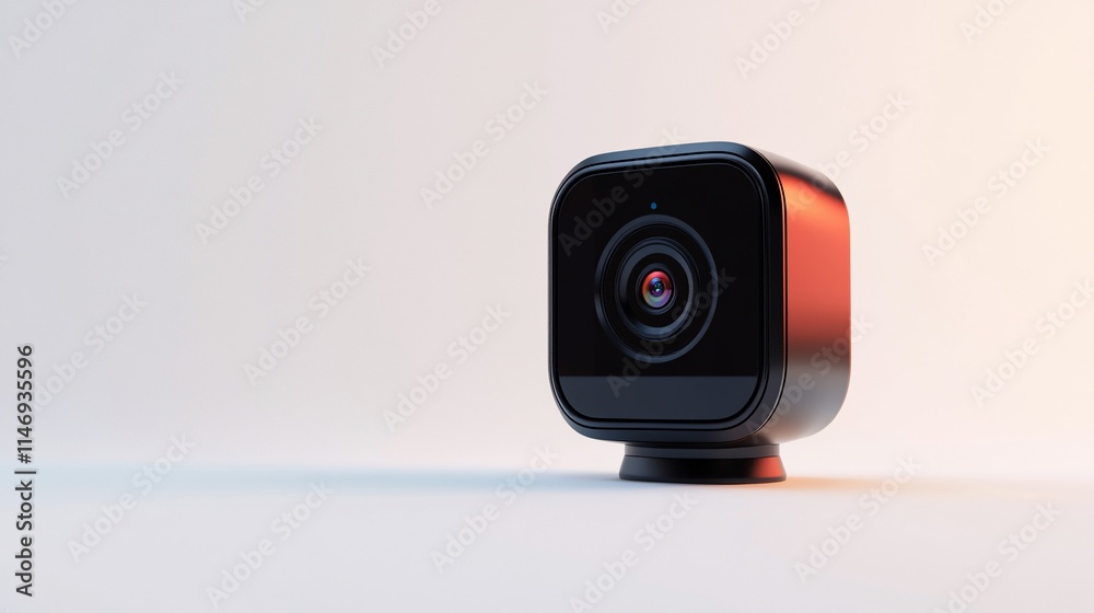 Modern black square webcam on white background.