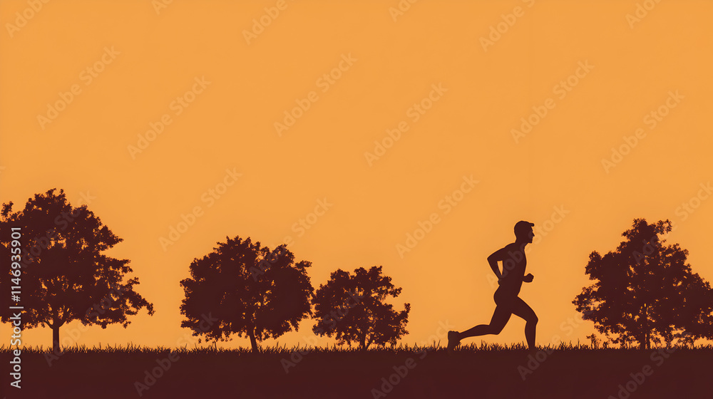 A silhouette of a person jogging in a park with trees, symbolizing outdoor fitness. Jogging in park vector. A silhouette of a person jogging in a park with trees, symbolizing outdoor fitness. Jogging in park vector.