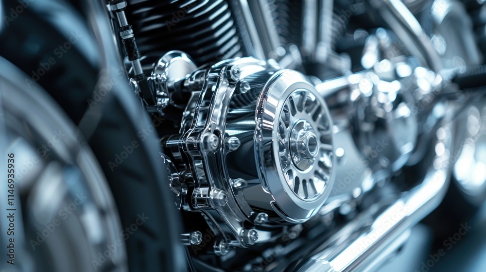 Chrome Motorcycle Engine Close-Up: A Detailed Look at the Gleaming Mechanics Chrome Motorcycle Engine Close-Up: A Detailed Look at the Gleaming Mechanics