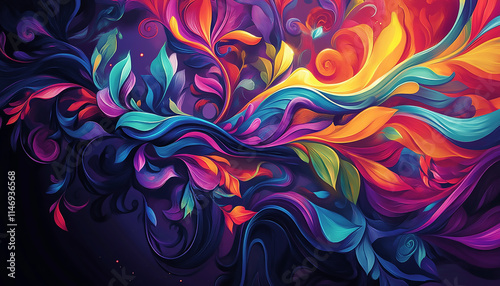 Artistic Colorful Leaves and Abstract Design