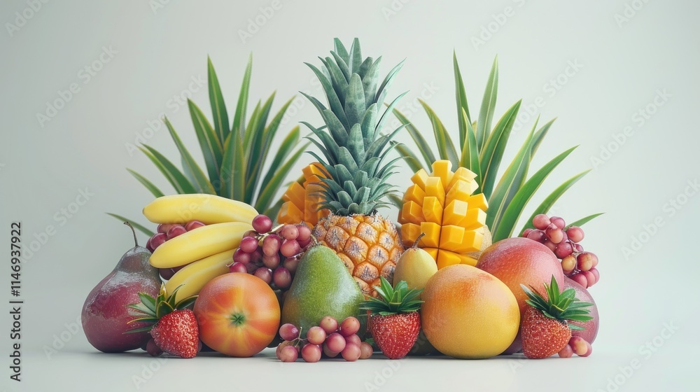 Vibrant Tropical Fruit Still Life: A Delightful Arrangement of Pineapple, Mango, Banana, and More Vibrant Tropical Fruit Still Life: A Delightful Arrangement of Pineapple, Mango, Banana, and More