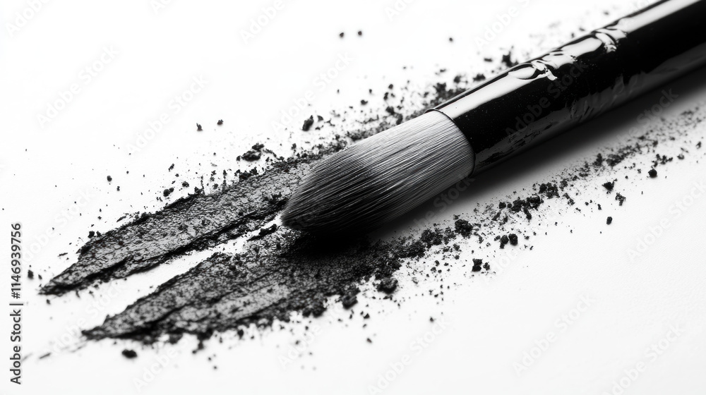 Black eyeshadow powder with makeup brush. Black eyeshadow powder with makeup brush.