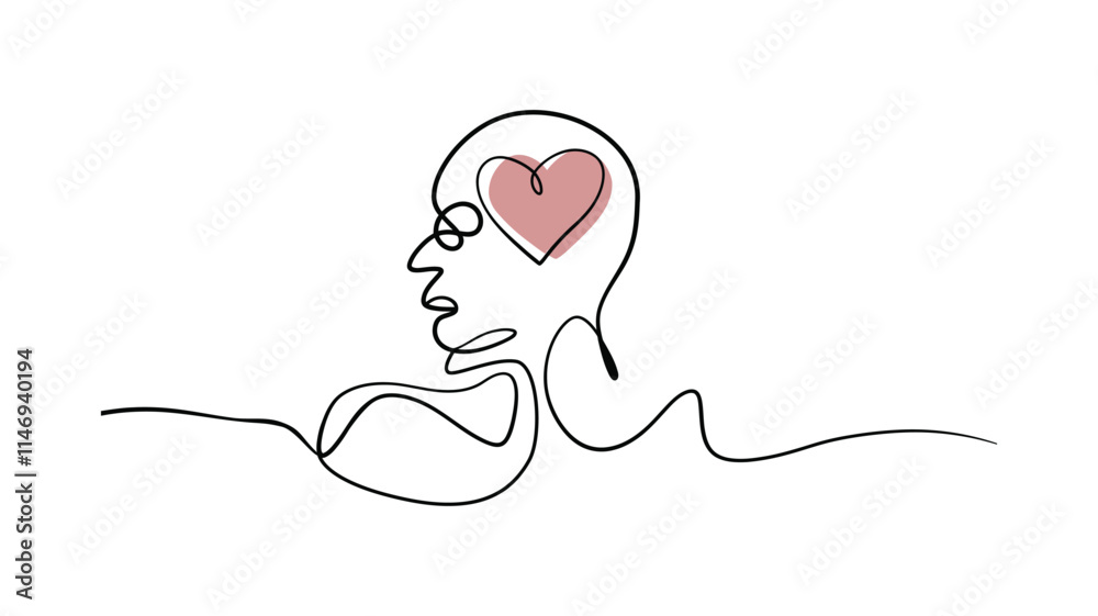 Continuous Line Art of a Human Profile with a Heart in Mind Continuous Line Art of a Human Profile with a Heart in Mind