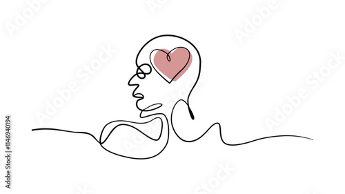 Continuous Line Art of a Human Profile with a Heart in Mind