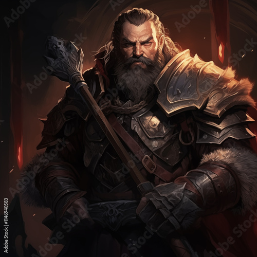 Portrait of a male dwarf warrior in a tavern from a fantasy world.