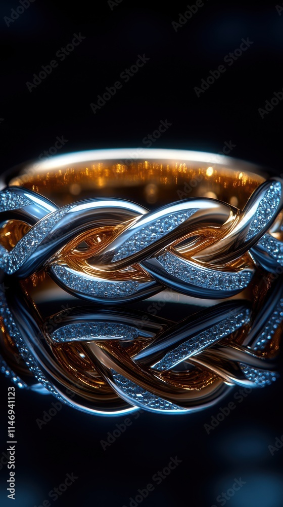 Obraz premium Elegant gold and silver braided ring with intricate design.