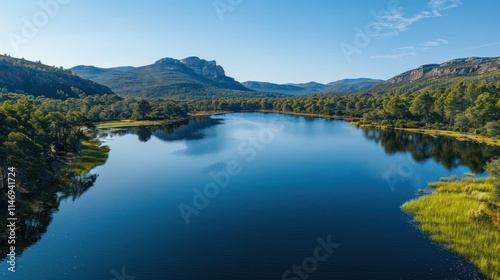 Serene Lake Reflections amidst Mountain Majesty: A Tranquil Landscape