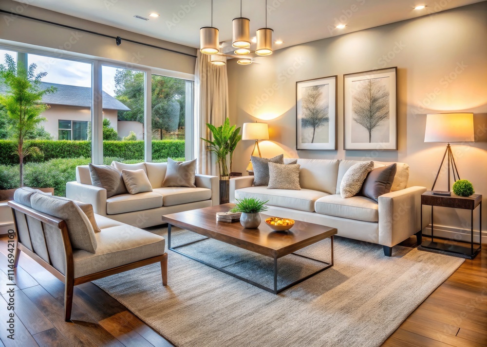 Clean lines, minimalist living room. AI-generated image showcasing modern interior design. Clean lines, minimalist living room. AI-generated image showcasing modern interior design.