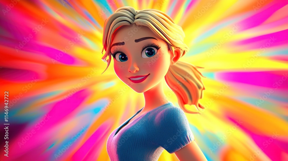 D cartoon character of a young woman with blonde hair D cartoon character of a young woman with blonde hair