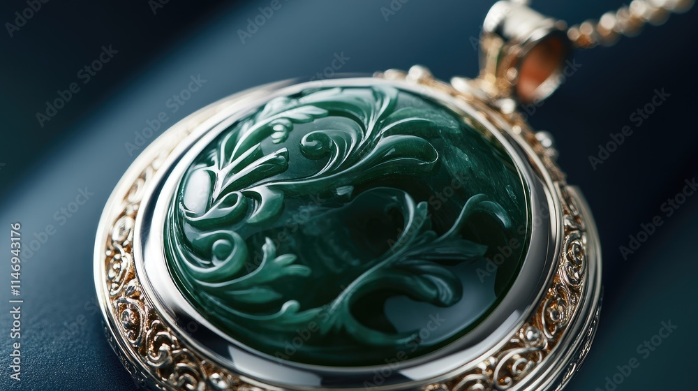 Classic 3D green jade pendant, showcasing detailed carvings and a luxurious touch of traditional jewelry design. Classic 3D green jade pendant, showcasing detailed carvings and a luxurious touch of traditional jewelry design.
