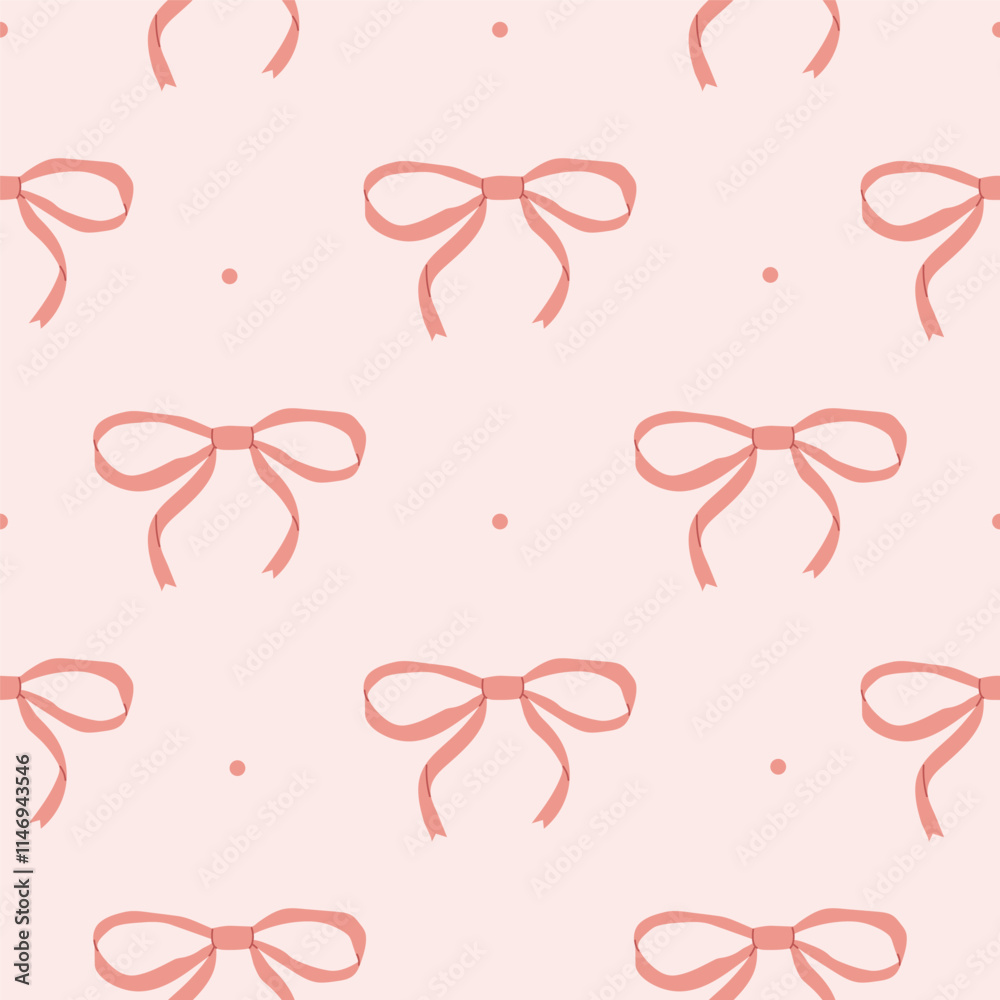 Coquette seamless pattern pink ribbon bow Coquette seamless pattern pink ribbon bow