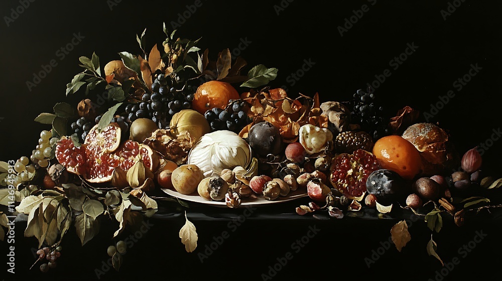 Obraz premium Earthy spices creatively styled on a bold black canvas