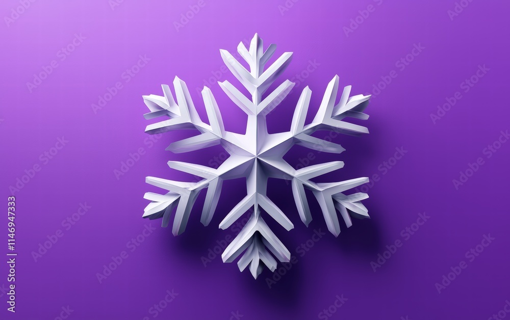 3D cute Snowflake on bright purple background
