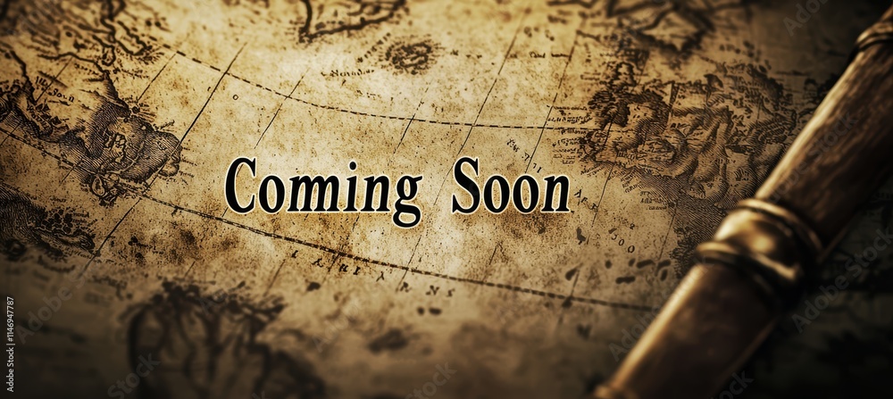 Cinematic Coming Soon Banner for Historical Drama with Vintage Map and Sepia Textures Cinematic Coming Soon Banner for Historical Drama with Vintage Map and Sepia Textures