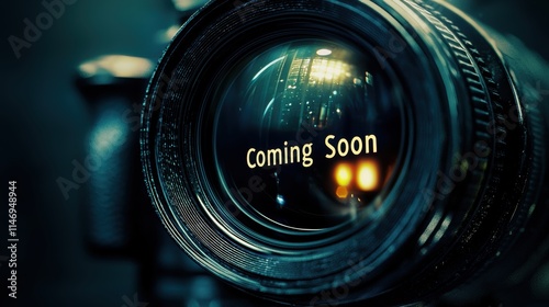 Wallpaper Mural Cinematic Camera Lens Reflection with 'Coming Soon' Message for Film Promotion Torontodigital.ca
