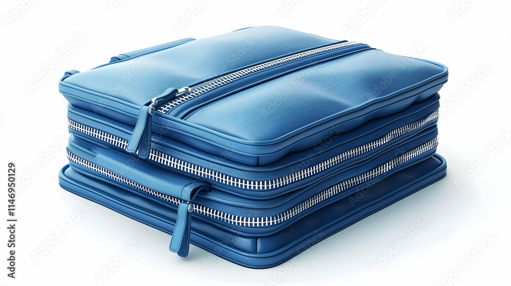 A stacked blue pouch with zippers, designed for storage and organization.