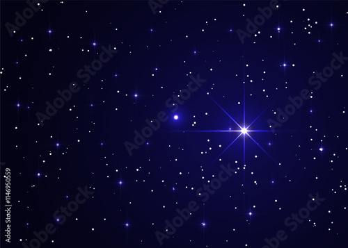 The star shines over the manger of christmas of Jesus Christ. Night starry sky, a beautiful space with a nebula. Abstract background with stars, space. Vector illustration for banner, brochure