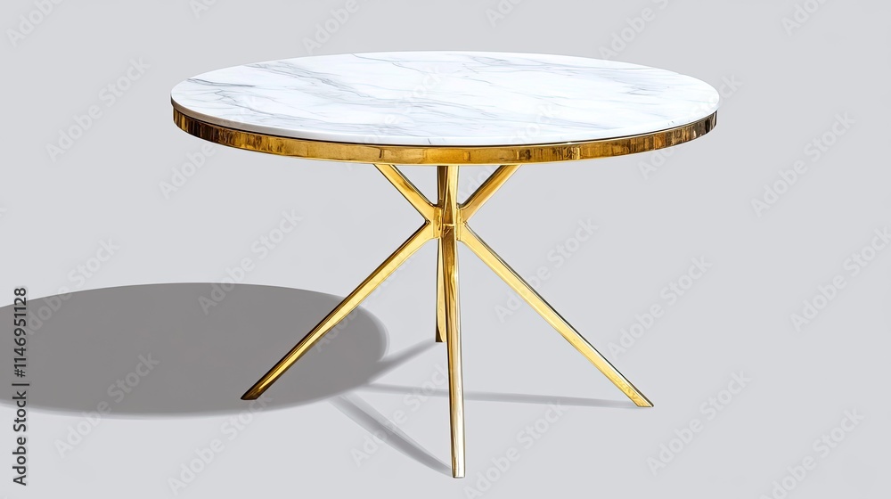 Round marble table with a polished white top and sleek gold legs, perfect for a modern and elegant interior, isolated. Round marble table with a polished white top and sleek gold legs, perfect for a modern and elegant interior, isolated.