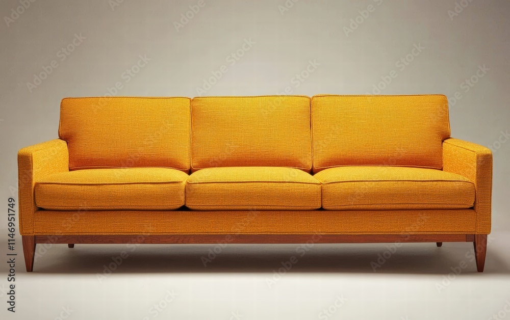 A sleek mid-century modern sofa with clean lines, neutral fabric, and tapered wooden legs A sleek mid-century modern sofa with clean lines, neutral fabric, and tapered wooden legs