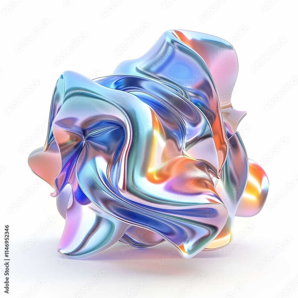 Obraz premium Abstract 3D Shapes with Holographic Effect,Colorful 3D shapes with a modern holographic effect on a white background