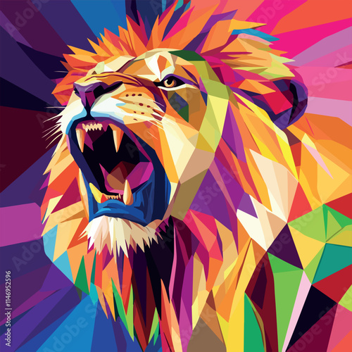 Colorful Low Poly Roaring Lion Vector illustration